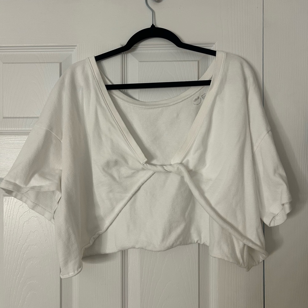 Aerie Cream Twist Front Blouse